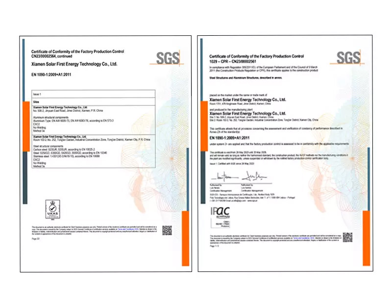 A Xiamen Solar First garante a certificação UKCA.